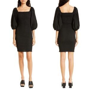 NWT Stella Nova Ibi Dress Black Textured Knit Ruched Puff Sleeve Mini Sz 8